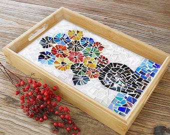 DIY Mosaic wooden tray, DIY food tray, mosaic glass diy kit - Van gogh Sunflowers rectangle tray