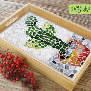 DIY Mosaic wooden tray, DIY food tray, mosaic glass diy kit - Cactus rectangle tray