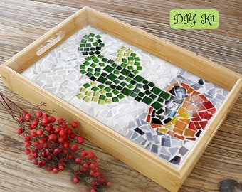 DIY Mosaic wooden tray, DIY food tray, mosaic glass diy kit - Cactus rectangle tray