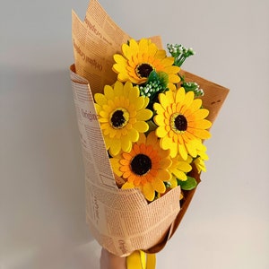 Handmade felt sunflowers bouquet Big Felt Sunflowers bouquet, Felt flowers bouquet, Sunflowers, birthday gift, mother's day gift image 3