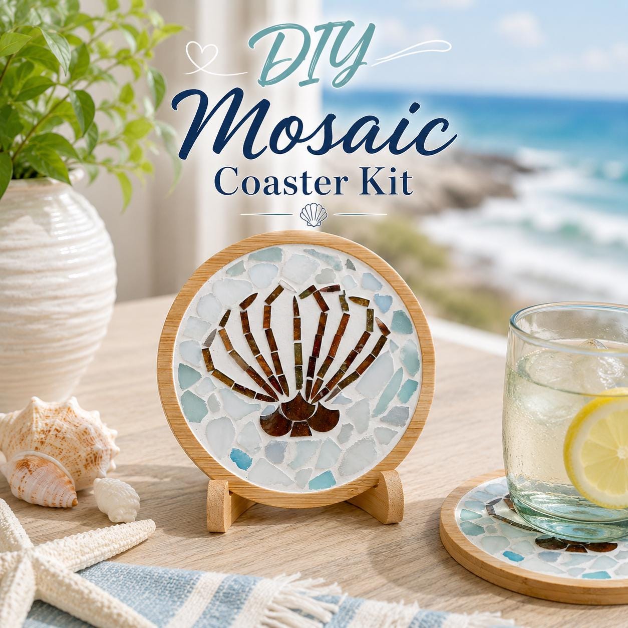 30 DIY Beach Crafts For Kids Perfect On Sunny Days 15 DIY Seashell Mosaic Coaster Kit - Coastal Mosaic Craft Kit for…