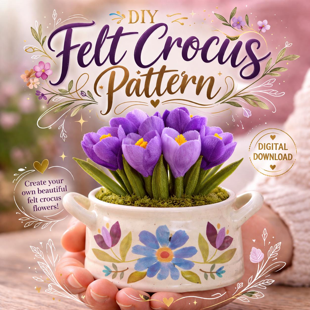 DIY Felt Crocus Pattern | Needle Felt Flower Tutorial | Spring Flower ...