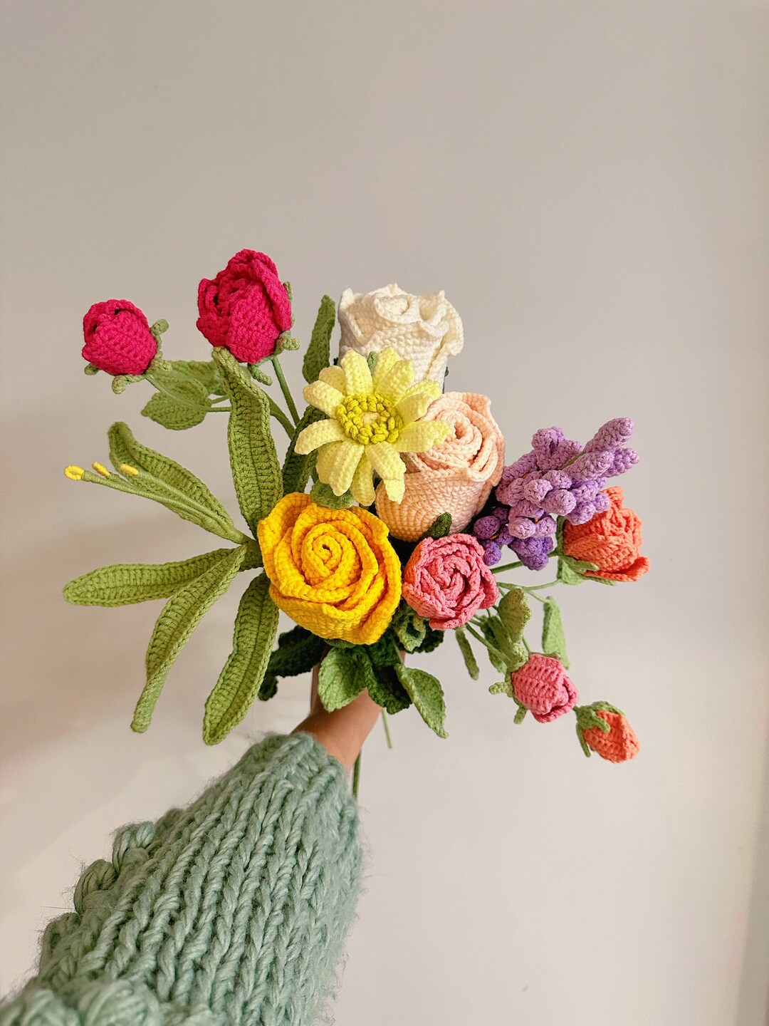 Crochet Wildflowers Bouquet,handmade Finished Crochet Bouquet, 5 Stems