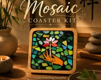 DIY Mosaic Coaster Kit, Lotus Flower Mosaic Coaster Kit, Zen Inspired Craft Kit, DIY Art Kit for Adults, Mindfulness Gift, Handmade Decor