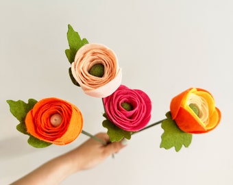 Handmade Ranunculus - 4 pieces colorful ranunculus flowers, Valentines day, Ranunculus, Roses, Pansies, Anemone, Lilies, birthday gift