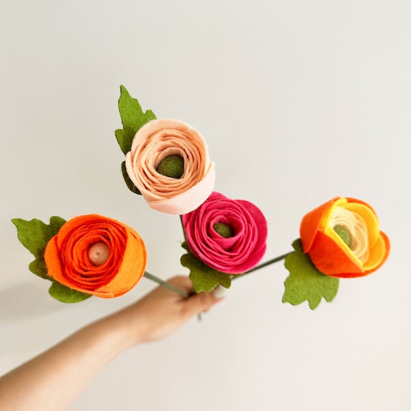 Handmade Ranunculus - 4 pieces colorful ranunculus flowers, Valentines day, Ranunculus, Roses, Pansies, Anemone, Lilies, birthday gift