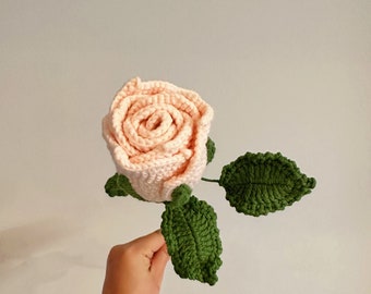 Gehäkelte einzelne Rose – handgefertigte fertige Rosen, verpackt für Geschenke, Muttertag, Valentinstagsgeschenk