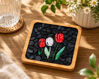 DIY Mosaic Tulip Coaster Kit – Beginner-Friendly Craft Kit – Handmade Glass Mosaic Art Kit – Floral Drink Coaster DIY  Home Decor Project