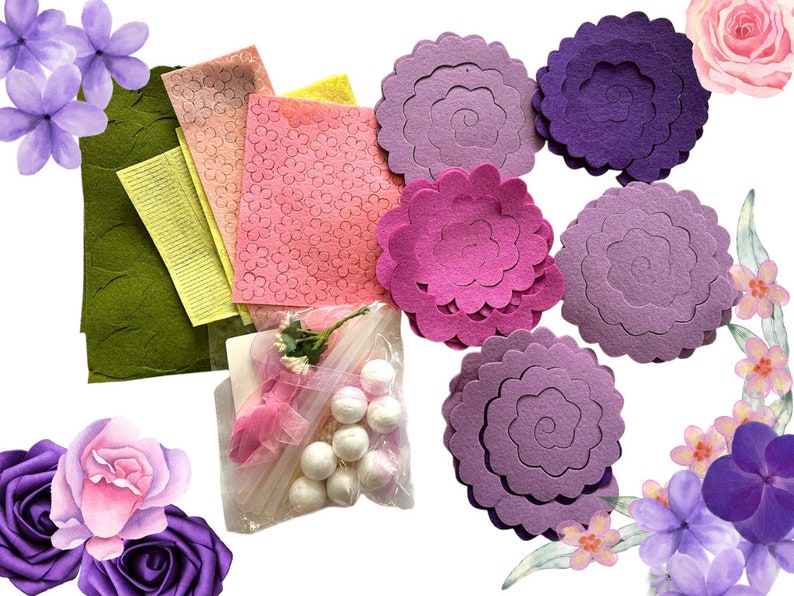 DIY Felt Flower Bouquet Kit Big Purple & Pink Flower Etsy