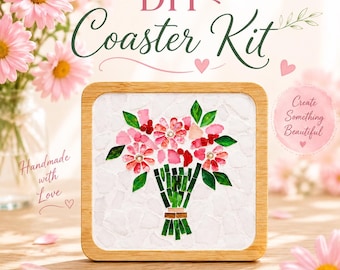 DIY Pink Bouquet Mosaic Coaster Kit, Floral Craft for Adults, Beginner Mosaic Project