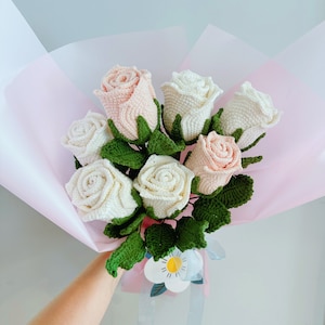 Crochet roses bouquet - Mother&#39;s day, Valentine&#39;s day, Birthday, Wedding flowers, Roses, Wrapped flower bouquet