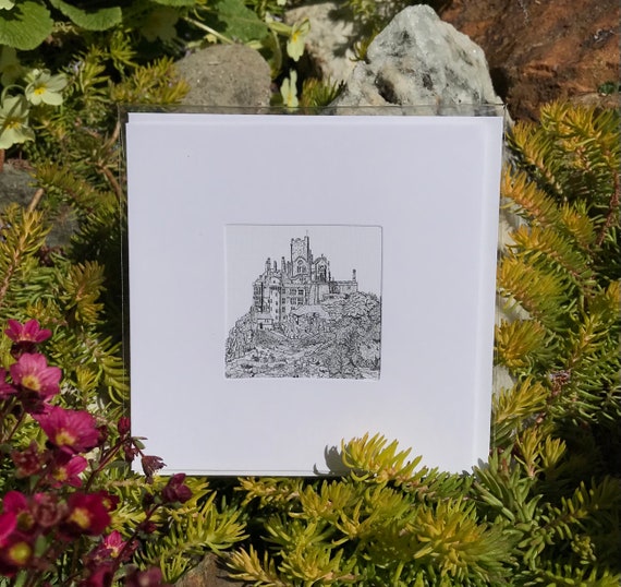 A Black Ink Art Card of St Michael's Mount Cornwall Etsy UK