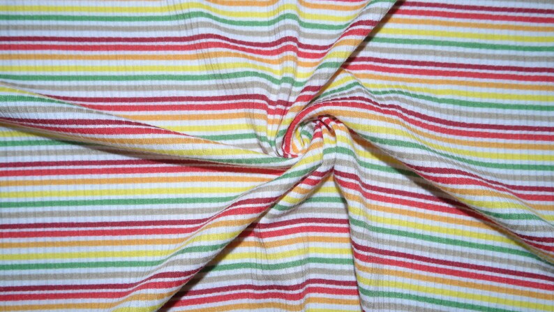 Retro Rainbow Brushed Striped Ribbed Stretch Jersey Knit Apparel Craft Fabric Rayon Poly Spandex By The Yard