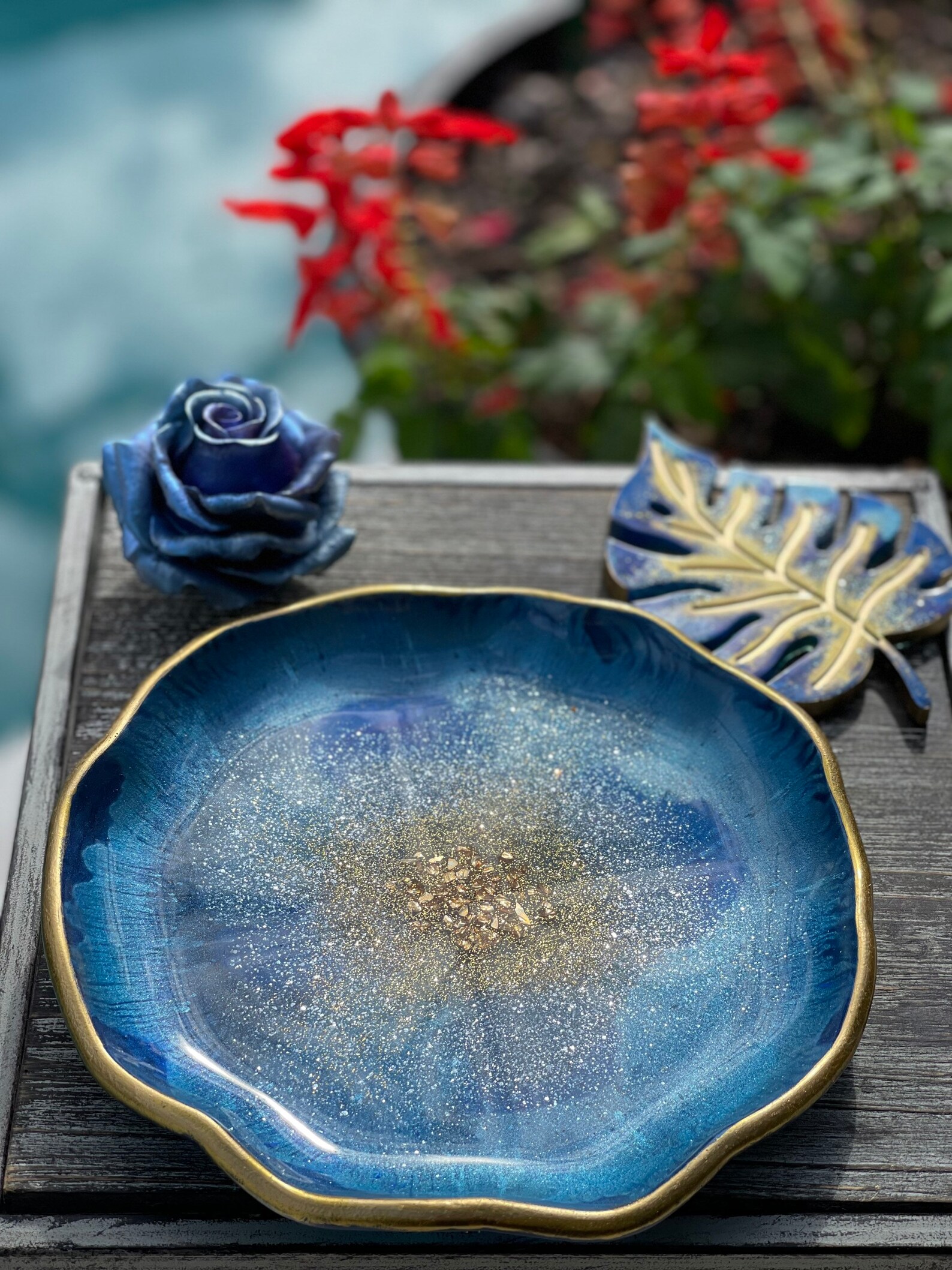 Resin Plate Jewelry Dish Resin Gifts Blue and Gold Resin Etsy