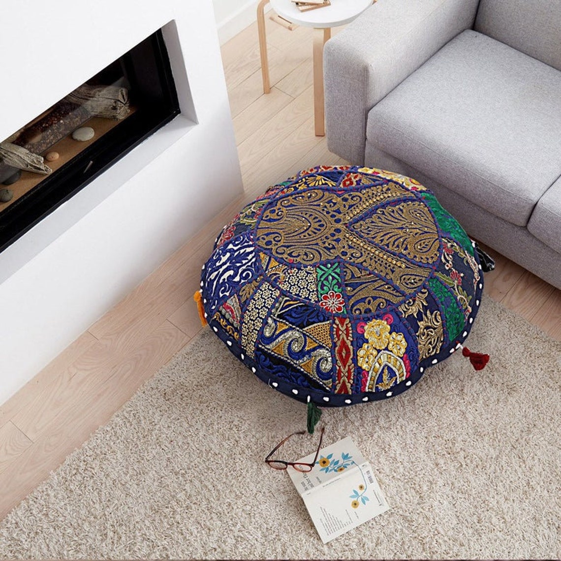 Indian Floor Pillows Patchwork Floor Cushions Round Pillow Etsy