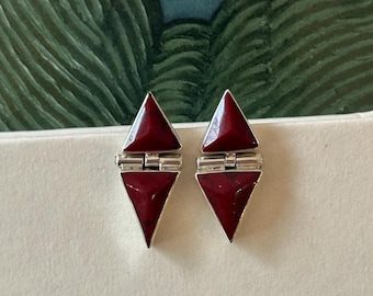 Pendientes vintage de jaspe rojo en plata de ley 925 de México