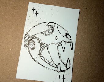 ACEO Original Art Card 2,5 x 3,5 bläck - Tvättbjörnsskalle 2/2-serien