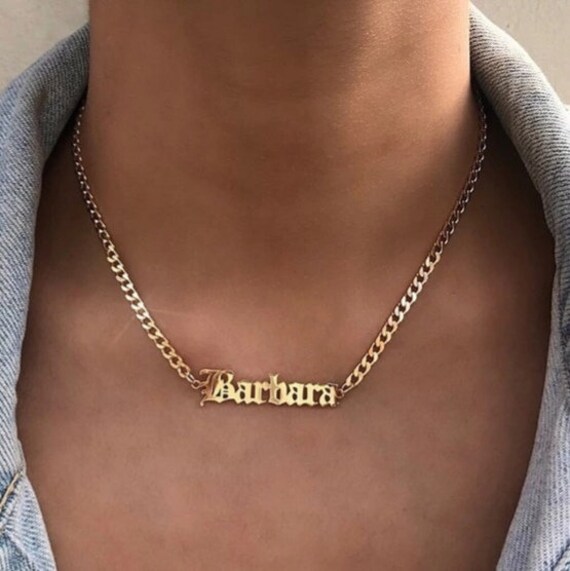 Old English Name Necklace Men Women 