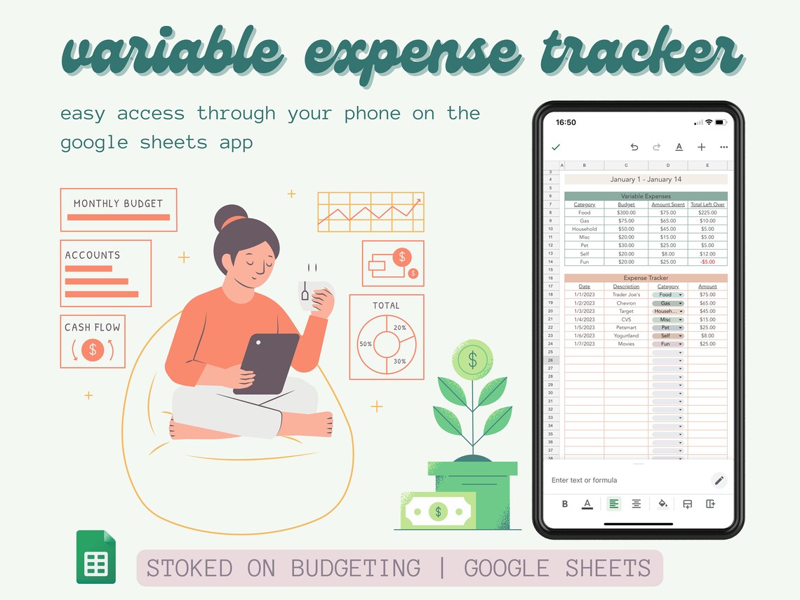 Variable Expense Tracker - Google Spreadsheet - Etsy