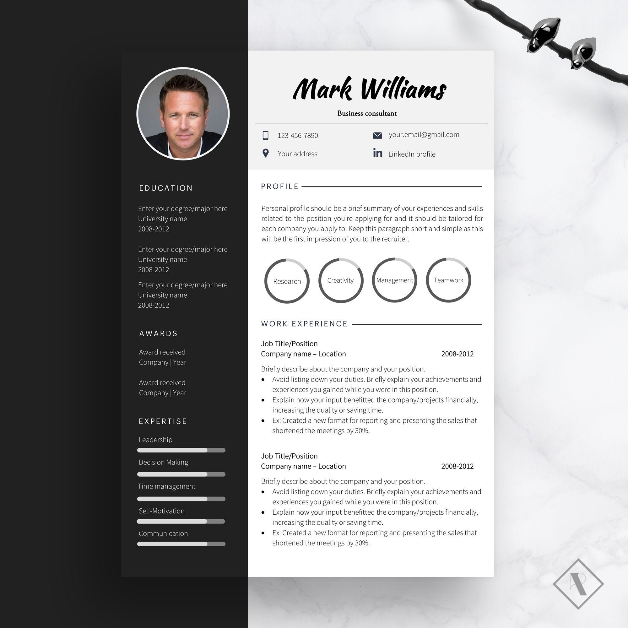 Modern Resume Template CV Template for MS Word Cover Letter - Etsy Canada
