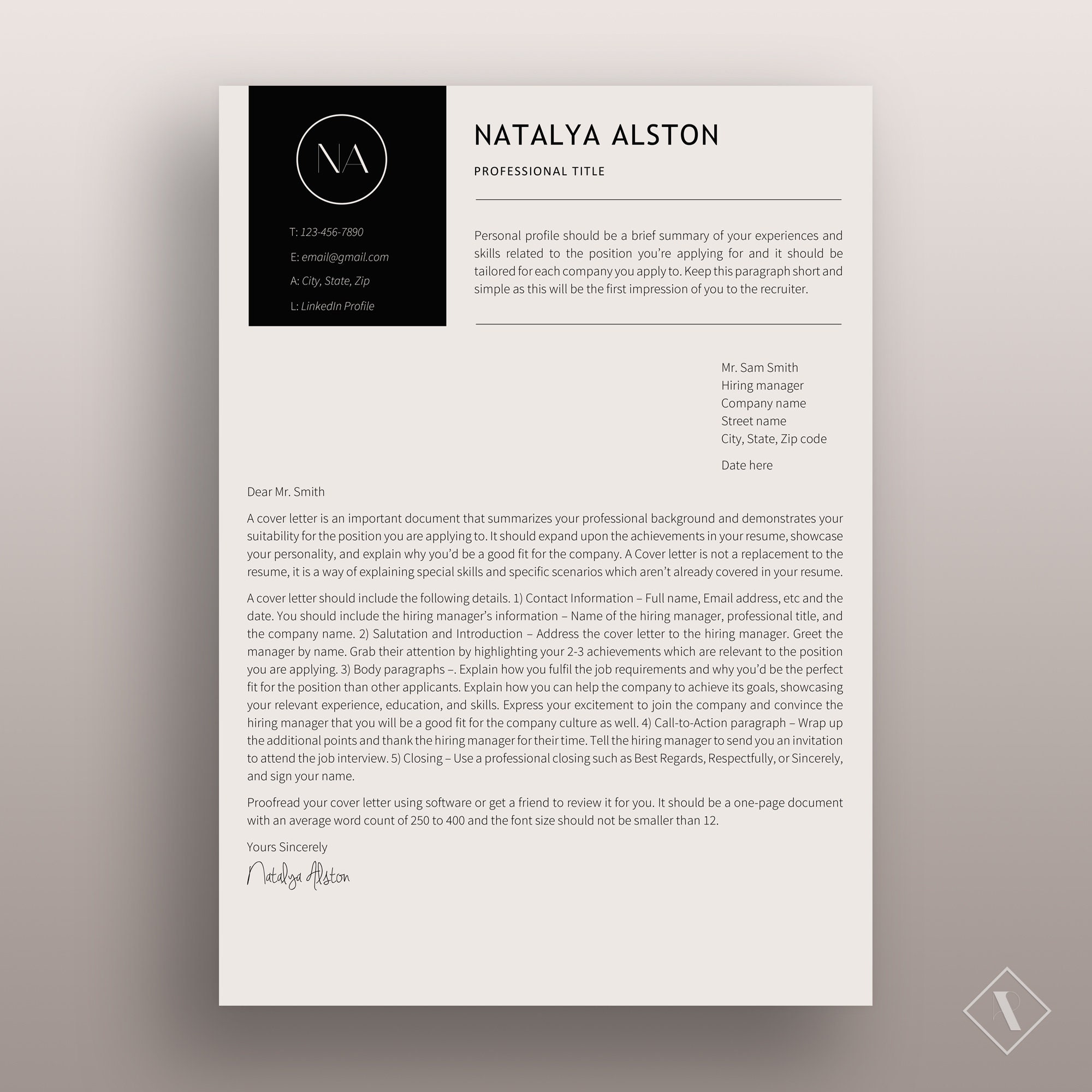 Resume Template and Cover Letter References Template for Word Printable ...