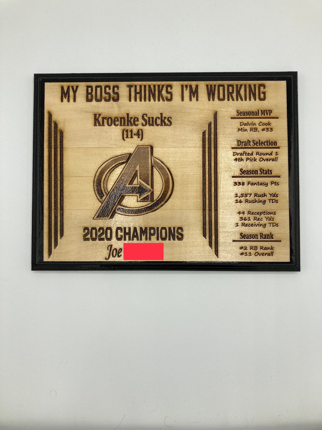Custom Fantasy Football Champion Plaque Etsy