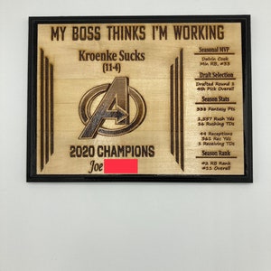 Custom Fantasy Football Champion Plaque