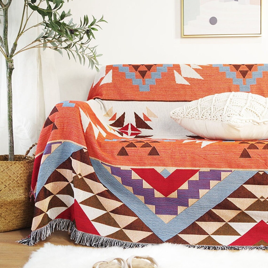 Reversible Navajo Cotton Throw Blanket Tapestry Blanket Etsy