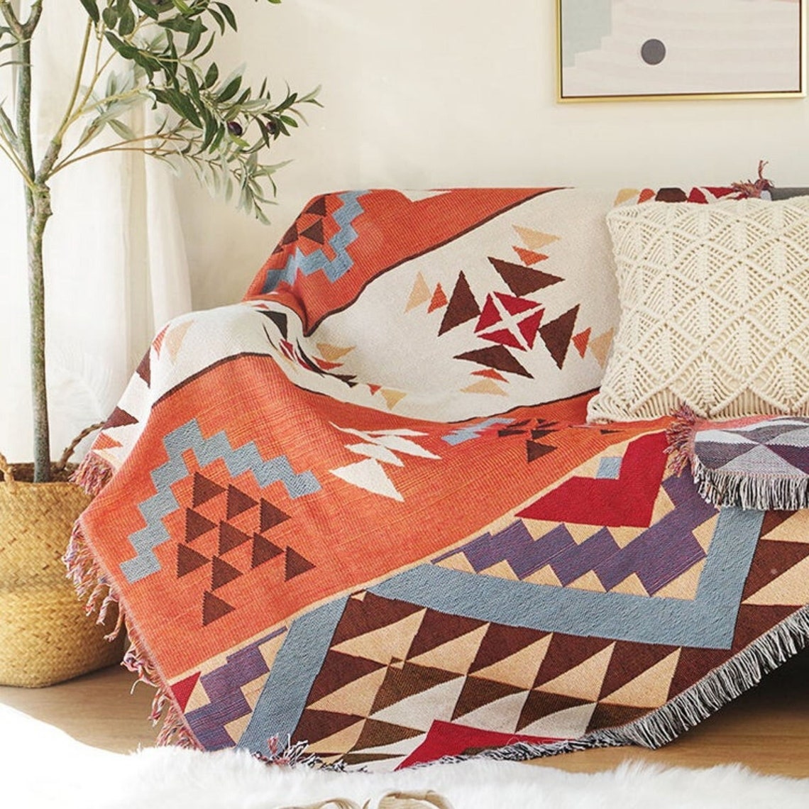 Reversible Navajo Cotton Throw Blanket Tapestry Blanket Etsy