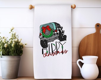 Merry Christmas Jeep kitchen towel