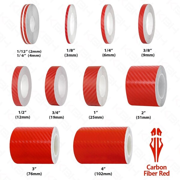 CARBON FIBER RED Roll Vinyl Pinstriping Pin Stripe Self Adhesive Coach Line Car Tape Decal Stickers Crafts  1/8" 1/6" 1/4" 3/8" 1/2" 3/4" 1"