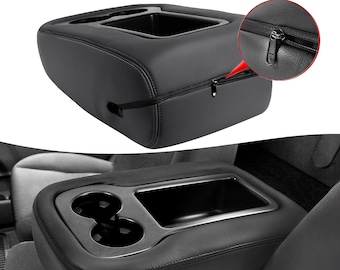 Funda de tapicería de vinilo KBH con cremallera negra para la tapa del reposabrazos de la consola central de la consola de asientos auxiliares de Chevy Silverado 1500, 2500 y 3500 (modelos 2007-2014).