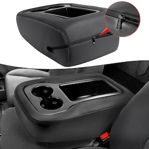 Fit 2007-2014 Chevy Silverado 1500 2500 3500 JUMP SEAT Center Console Lid Armrest Cover Upholstery Replacement Vinyl KBH Zipper Black