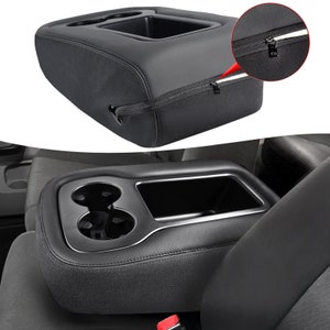 Fit 2007-2014 Chevy Tahoe Jump Seat Center Console Lid Armrest Cover Interior Upholstery Replacement Vinyl Leather Cloth KBH Zipper Black