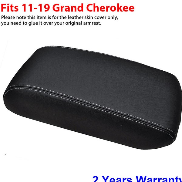 Fits Jeep Grand Cherokee 2011-2019 Black Vinyl Leather Center Console Lid Armrest Cover Auto Car Upholstery Replacement Trim KBH Gray Stitch