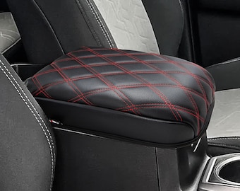 Fits 2016-2023 Toyota Tacoma PU Leather Center Console Lid Middle Armrest Cover Pad Car Cushion Protector Custom Anti-Scratch KBH Red Stitch
