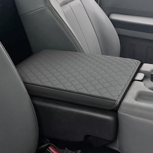 Custom Fit 2011-2016 Ford F250 F350 F450 Super Duty Jump Seat Center Console Lid Armrest Cover Pad Protector Leather Anti-Scratch Steel Gray