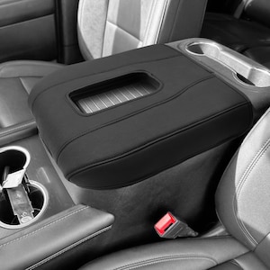 Fits 2019-2025 Chevy Silverado GMC Sierra 1500 2500 3500 Bucket Seat Center Console Armrest Lid Cover Protector Vinly Anti-Scratch KBH Black