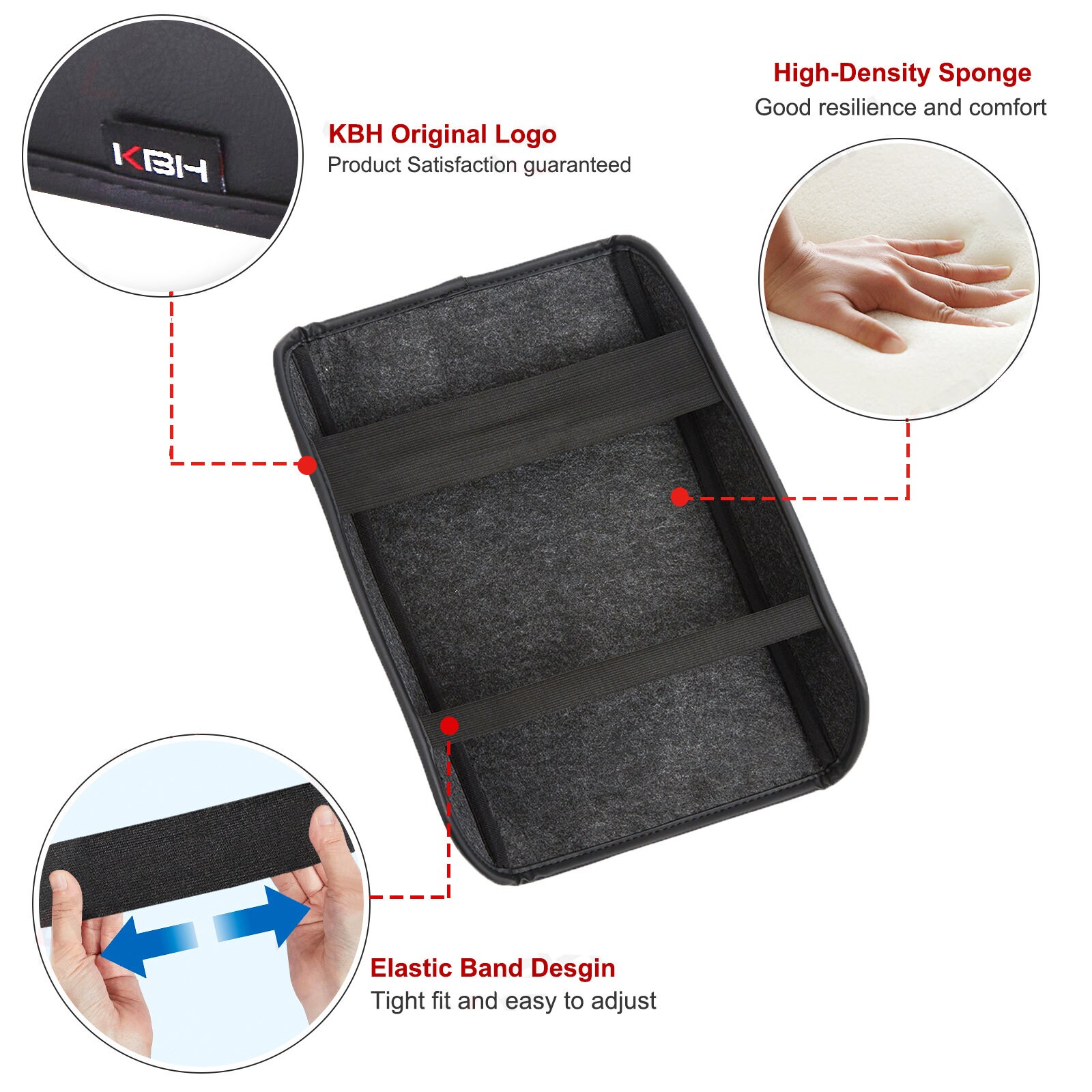 KBH Leather Center Console Lid Armrest Cover For 2020-2022 Ford Explorer - Black, Slip-On
