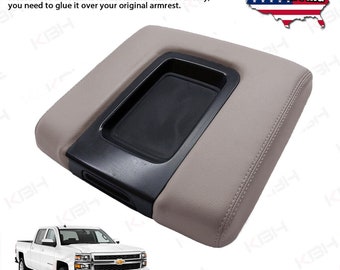 Fits 2014-2018 Chevy Silverado 1500 2500 3500 Split Bench Seat Leather Center Console Lid Armrest Cover Interior Upholstery Replacement Dune