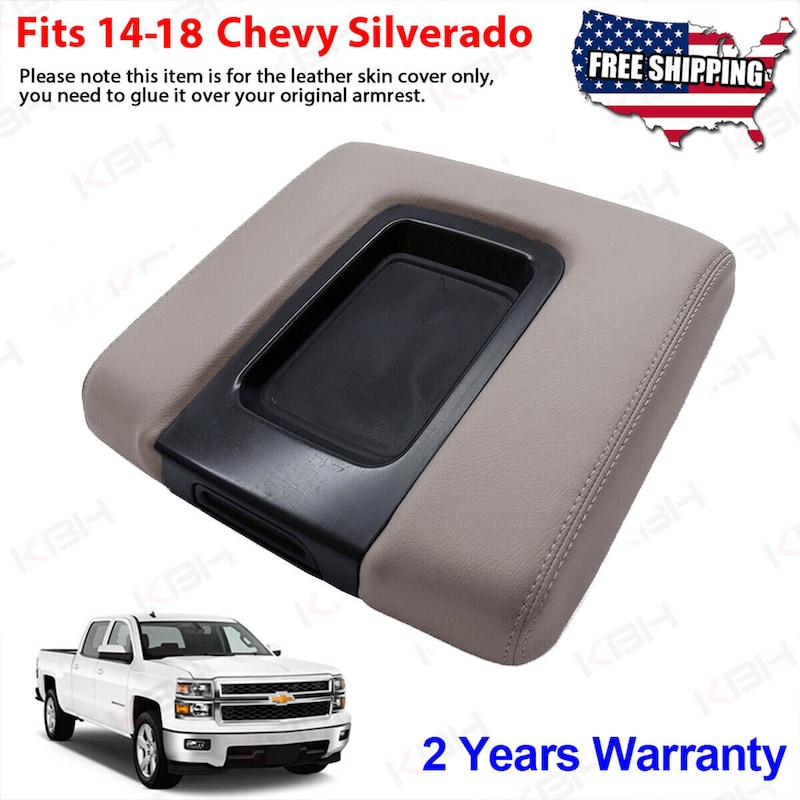 Center Console Armrest Cover For Chevrolet Silverado 2014-2020 – Gray Stitch PU Leather By Pieliz