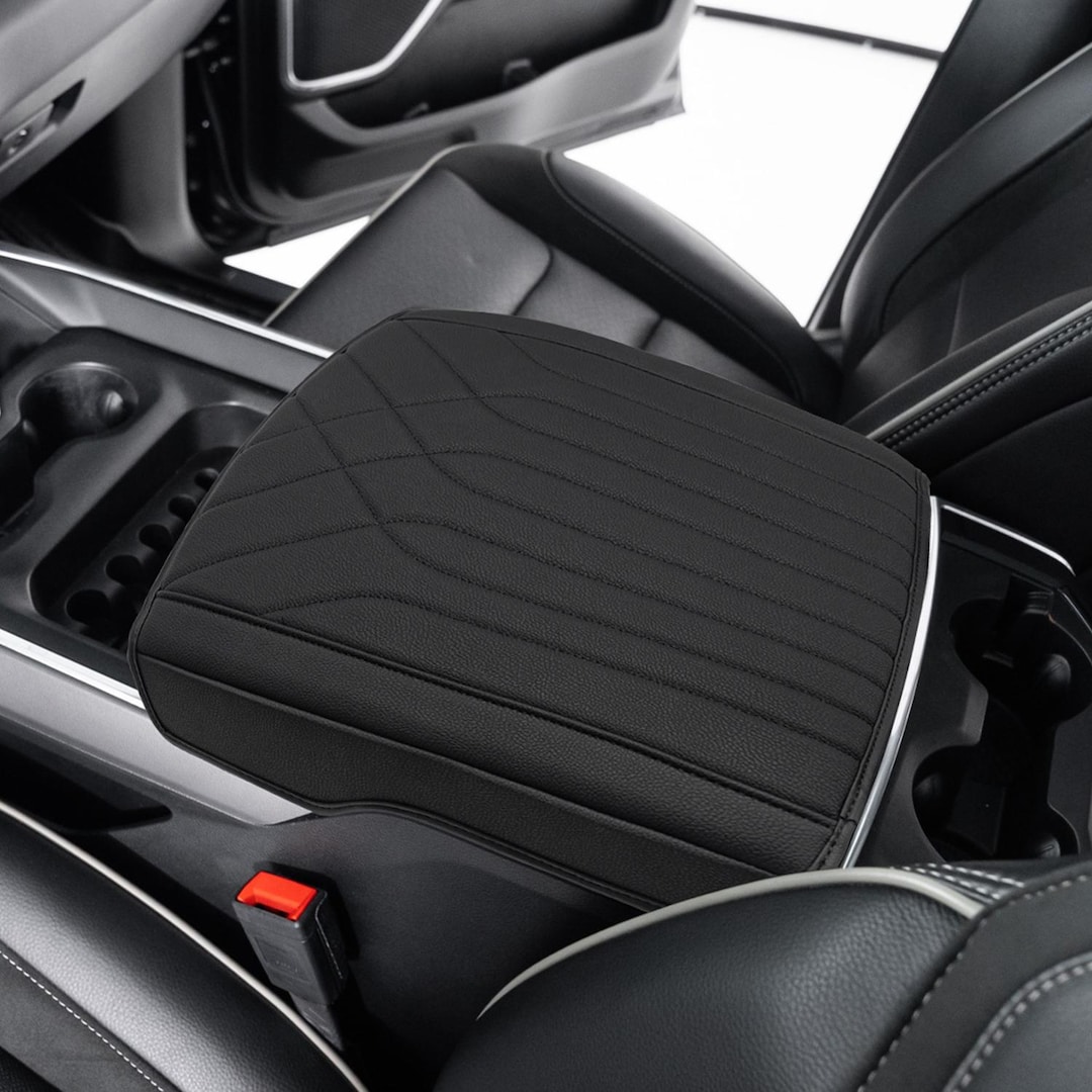 Memory Foam Center Console Cover For Dodge Ram 1500 2019-2025 – Leather Arm Rest Pad With 2 Storage Pockets, Gray