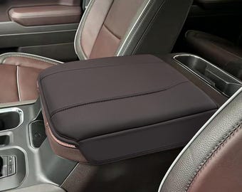 Fits 2019-2026 Chevy Silverado Tahoe GMC Sierra Bucket Seat Center Console Armrest Lid Cover Pad Cushion Protector Dark Atmosphere Brown