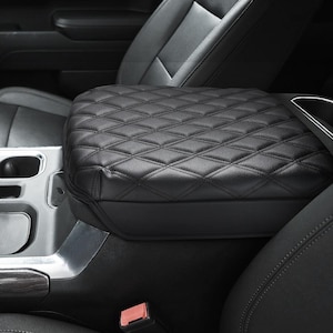 Fits 2021-2025 Chevy Tahoe Bucket Seat PU Leather Center Console Lid Armrest Cover Pad Car Cushion Pet Protector Anti-Scratch KBH Black