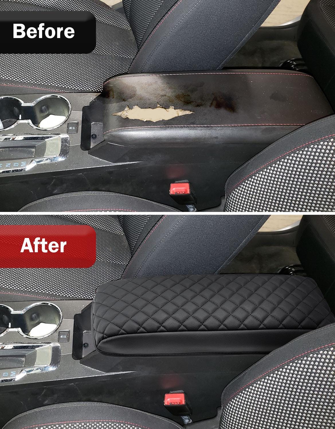 Funda Acolchada Para Reposabrazos De Consola Chevy Equinox 2010-2017 - Negro, Piel Microfibra, Fácil De Instalar