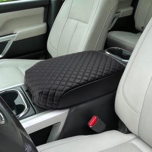 Fits 2016-2025 Nissan Titan Bucket Seat Floor Console Center Armrest Lid Cover Leather Pad Cushion Protector Anti-Scratch Black KBH