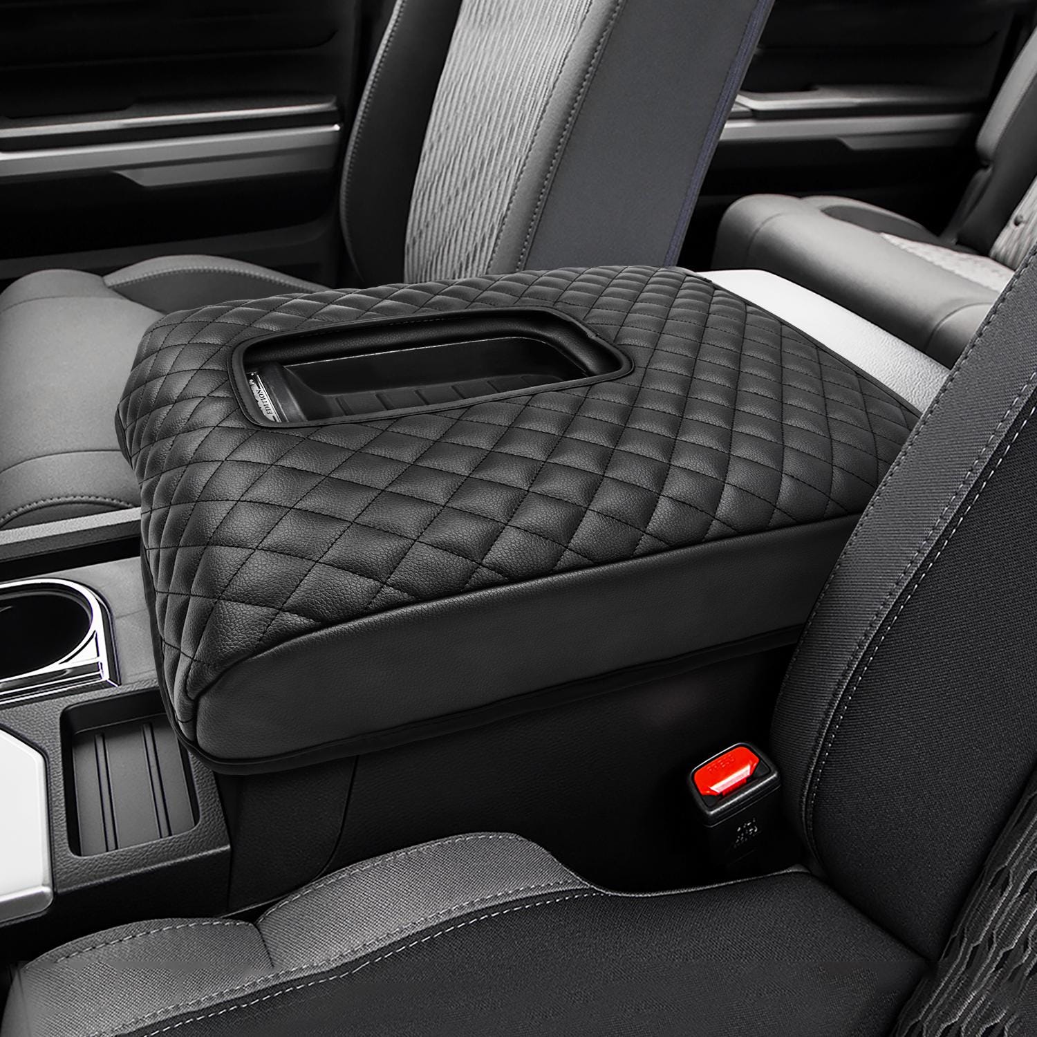 Fits Toyota Tundra 2014-2021 Vinyl Leather Middle Console Lid Armrest Cover Pad Interior Cushion Protector Pet Anti-Scratch KBH Black