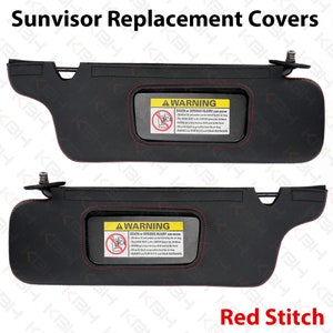 Fits Ford Mustang 1994-2004 Sun Visor Black Vinyl Leather Replacement Trim Cover Auto Car Interior Upholstery KBH Red Stitch