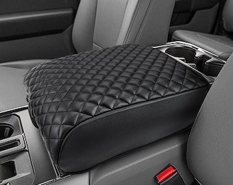 Fits 2021-2026 Ford F-150 Bucket Seat Center Console Lid Leather Armrest Cover Cushion Pad Protector Custom Interiors Anti-Scratch Black KBH