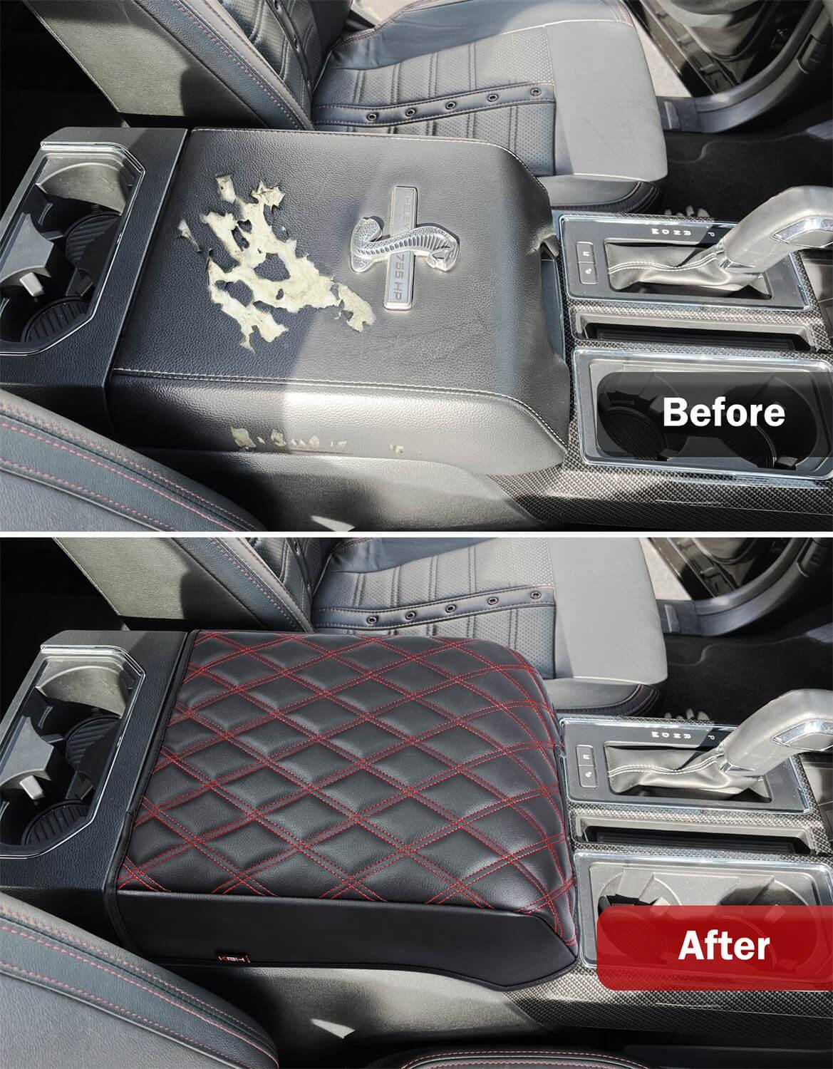 Funda De Cuero Para Reposabrazos De Consola Central – Compatible Con Ford F150 (2015-2022) Y Más, Color Negro